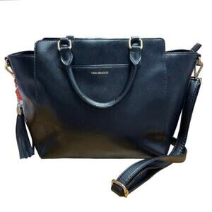 Vera Bradley Black Leather Morgan Satchel Adjustable Convertible Shoulder Strap
